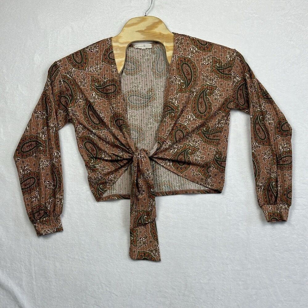 Another Reason Top Women’s Large L Floral Paisley Long Sleeve‎ Cropped Tie Front